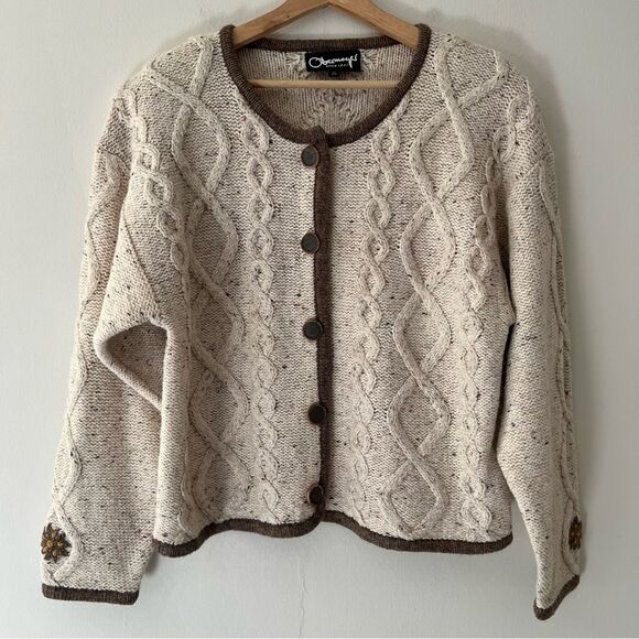 Obermeyer Vintage Sweater Cable Knit Cardigan Jacket Embroidered Ski Size XL - Picture 1 of 11